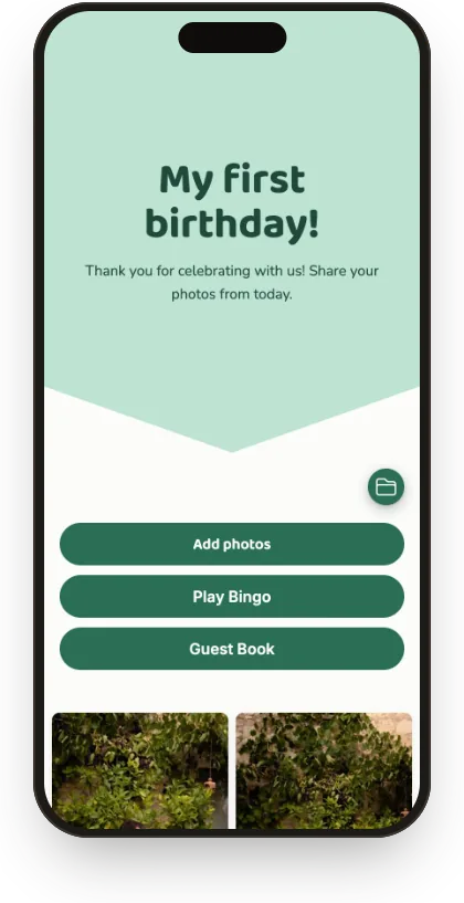Guest gallery in the Mint First Birthday template