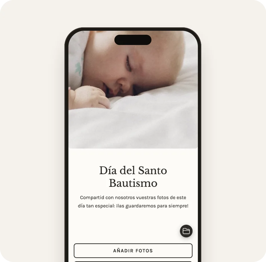 Galería de invitados con la plantilla Bautizo de lino