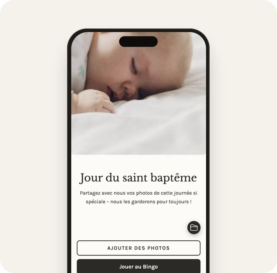 Galerie des invités avec le modèle Baptême en lin